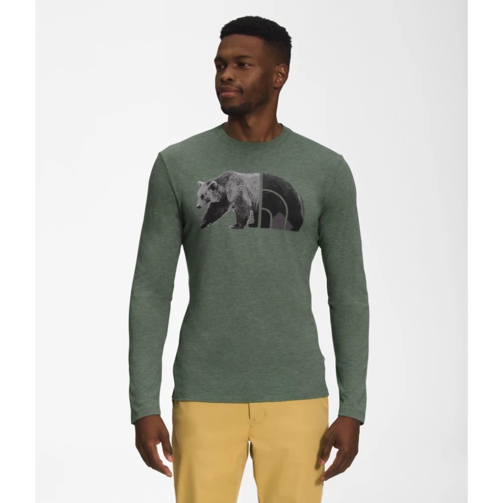 Men Long Sleeve Tri Blend Bear Tee The North Face New Collection Thyme Heather