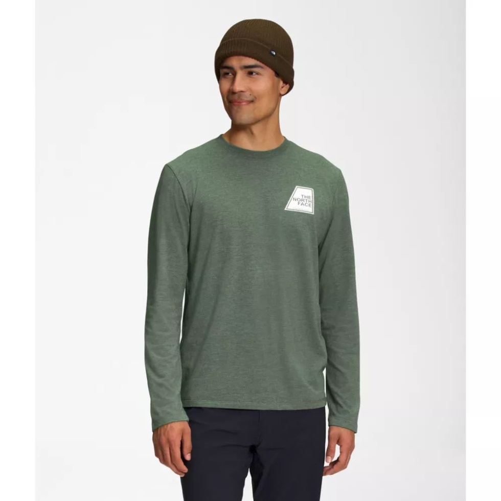 Thyme Heather Men Long Sleeve Tri Blend Logo Marks Tee The North Face New Collection