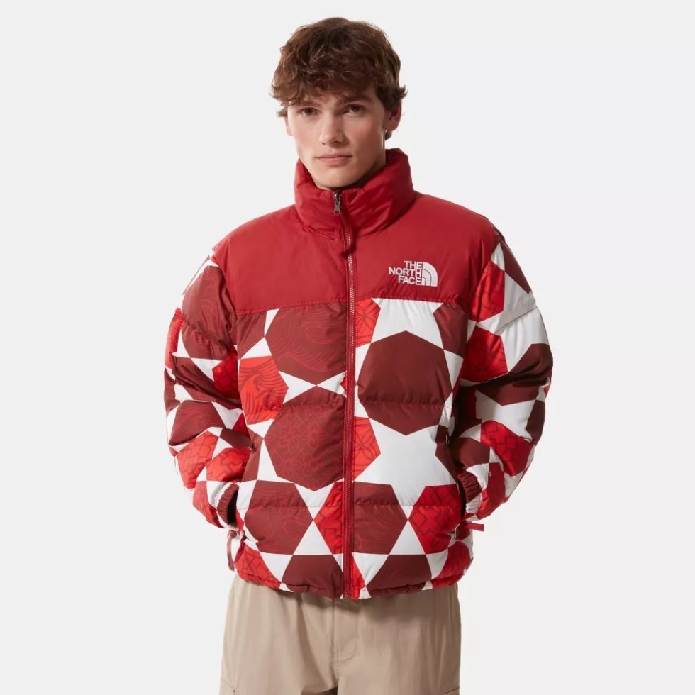 Fiery Red The North Face Men Printed 1996 Retro Nuptse Down Jacket