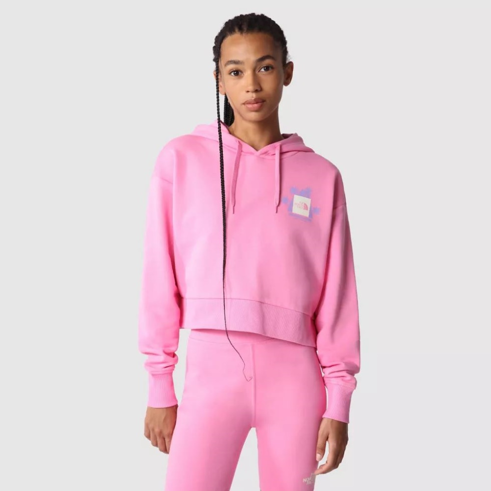 The North Face Ruffle Pink Women Respect Front Cropped Hoodie